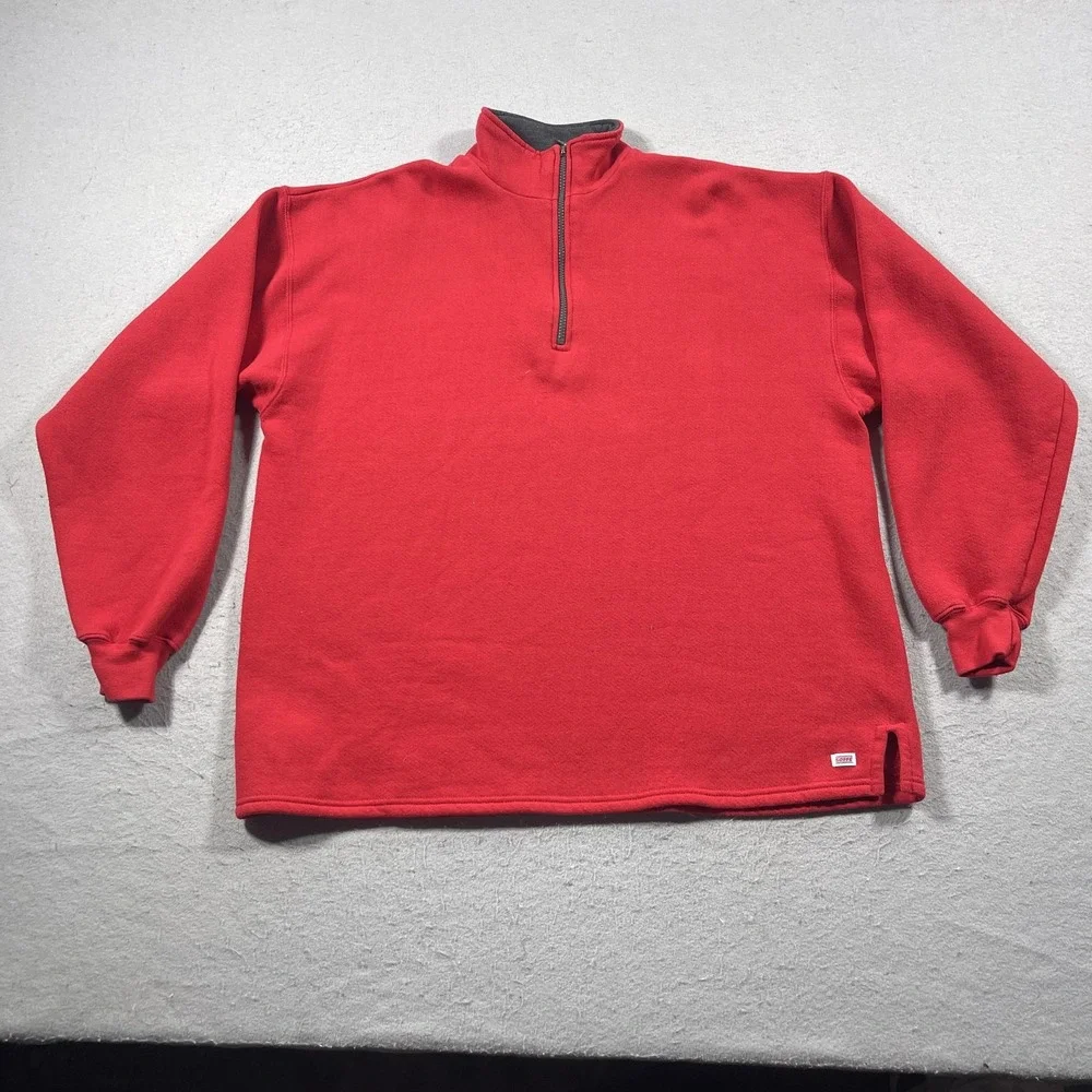 Vintage Quarter Zip Sweatshirt Men XL Relaxed Fit Red Pullover Retro Casual 90s